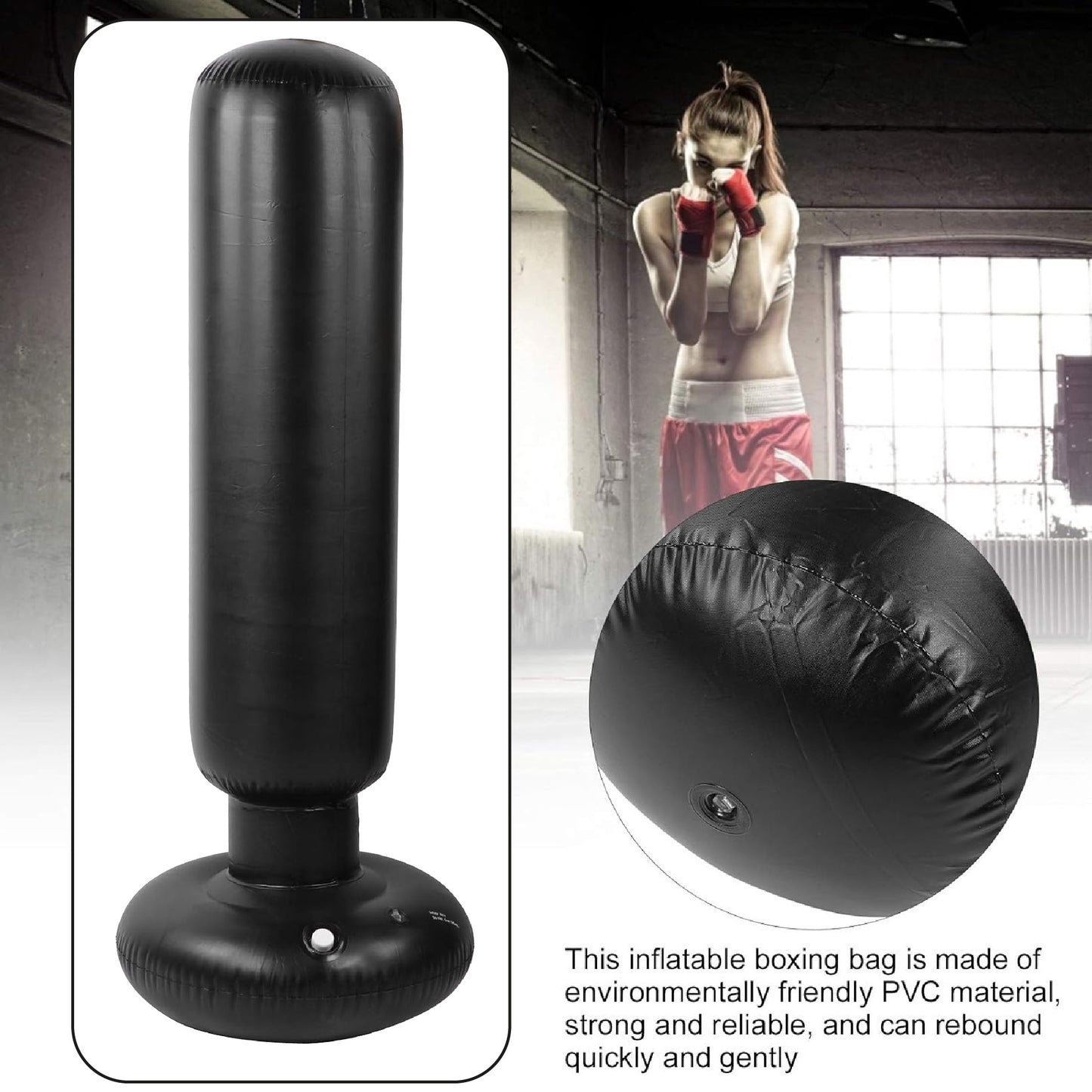 Saco Boxeo Inflable Fitness Con Guantes